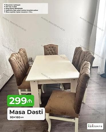 kohnə stul: Masa dəsti – 90×160 sm - Mexanizm: açılmayan - Stul sayı: 6 ədəd - — 1