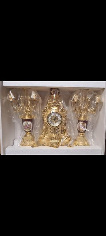 3 d saat: İtaliyanın Olympus Brass brendindən qızıl suyu işləməli saat və şamdan — 1