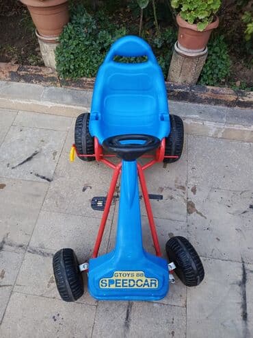 детские машинки на педалях: Mavi rəngdə, davamlı plastik oturacaqlı və qırmızı metal çərçivəli — 4