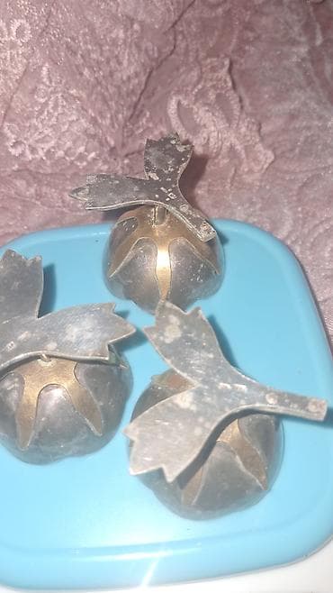 kompot qabı: Gümüşü rəngli 3 ədəd dekorativ qab dəsti - Dizayn: Çiçək ləçəyi — 2