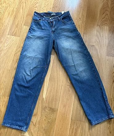 Klassik mavi rəngli denim şalvar - Kəsim: düz/relaks fit, orta bel -