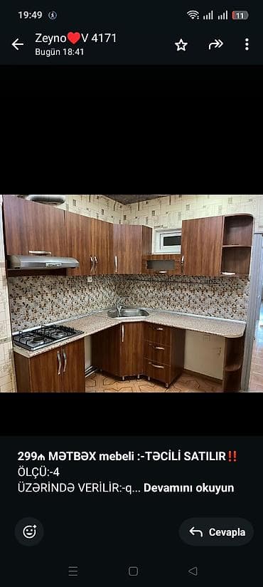 *299₼ MƏTBƏX mebeli :-TƏCİLİ SATILIR*‼️ ÖLÇÜ:-4 ÜZƏRİNDƏ VERİLİR:-qaz