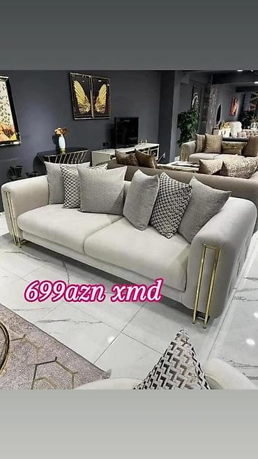 divan temizleme: Müasir dizaynlı üçnəfərlik divan - Rəng: açıq krem/boz ton - — 1