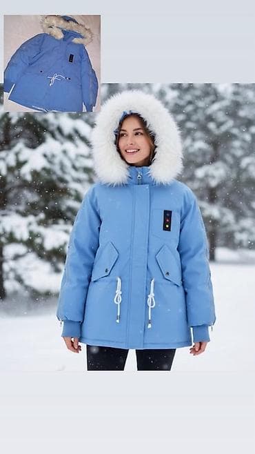 Göy rəngli qadın qış parkası - İsti, qalın qış parka modeli -