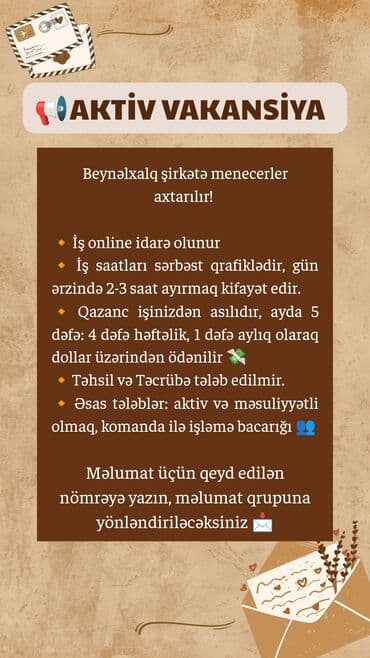 SMM menecerlər: SMM menecer tələb olunur, 46 yaşdan yuxarı, Təcrübəsiz — 1