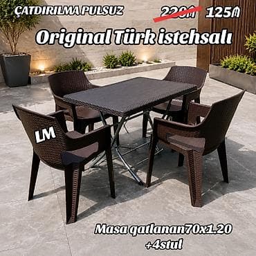 balkon stul: Yeni Plastik masa dəsti📌 Türk istehsalı masa+4STUL 📌 Qiymət: 125₼ — 1