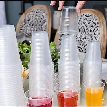 plastik qab: Topdan satiw qiymetine birdefelik stekanlar 100 ededi 5 AZN. unvandan — 2