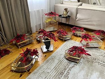 dekor masa: Dekorativ güzgülü şamadan/tray dəsti – qızılı metallik çərçivə — 3