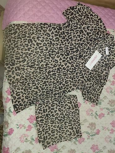 alt geyim: Leo printli qadın pijama dəsti - Dəst: köynək + şalvar - Naxış — 1