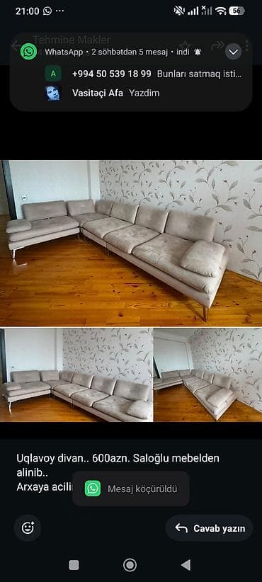 ikinci el iskaf: Uqlavoy divan. 600azn. Saloğlu mebelden alinib. Arxaya acilir, 2 — 1