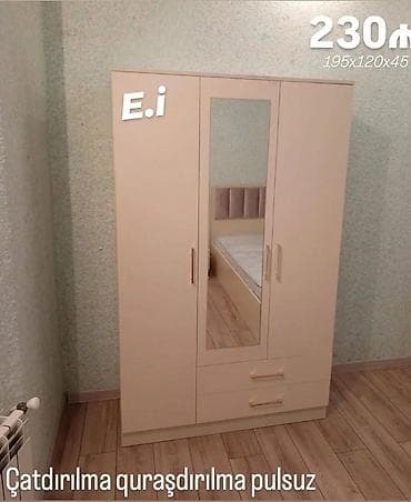 sade guzgu: 3 qapılı, Güzgülü, Bej, Açılan, Düz dolab — 1