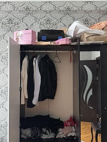 asilqan taxta: 3 qapılı, Güzgülü, Ağ, Taxta, Açılan, Düz dolab — 1