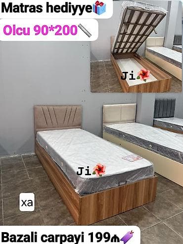 hediye paketi: Bazalı tək çarpayı – ölçü 90×200 sm. - Yuxarıdan açılan baza — 1