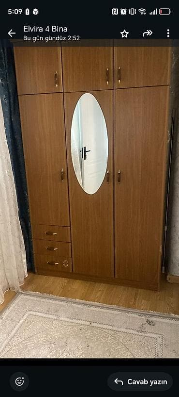 3 qapılı, Güzgülü, Qəhvəyi, Taxta, Açılan, Düz dolab