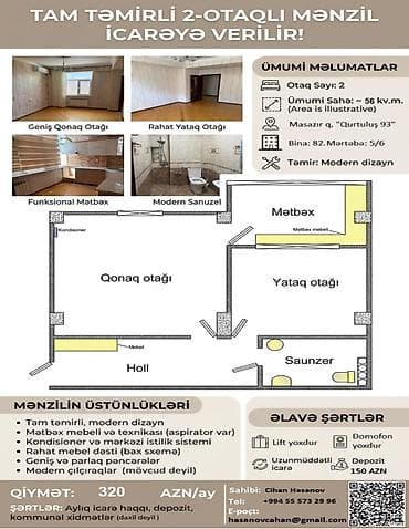 modern evler: 2 otaqlı, 56 kv. m — 9
