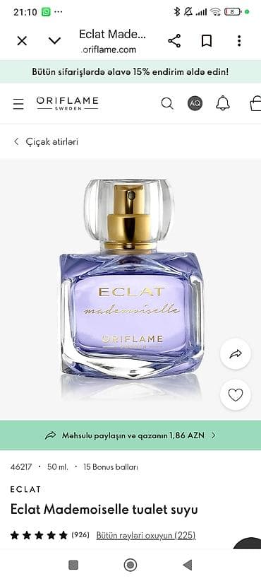 Oriflame Sweden qadın ətirləri – 50 ml flakonlar 1) Eclat