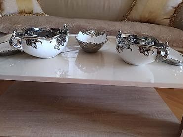 ağ sement: Zərif süfrə üçün dekorativ qab-qacaq dəsti - Material: ağ — 3