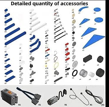 07 oyuncaq: Icinde 396 parca olan konsturktor, mator, batareya qabi. Bununla — 4