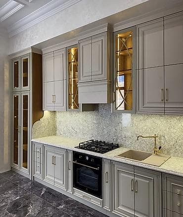 Klassik üslubda tam ölçülü mətbəx mebeli dəsti - Üst və alt şkaf