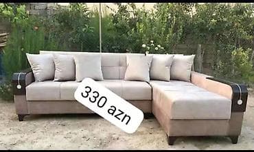 divanla: Künc divan – bej rəng tonlarında, sağ künc quruluşlu L-şəkilli model — 1
