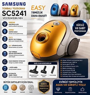 Samsung SC5241 (VCC5241S3K/XEV) torbalı tozsoran - Maksimum güc: 1800 — 1