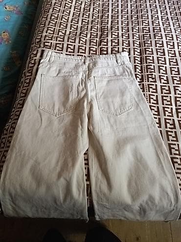 boş şalvar oğlan üçün: Ağ rəngli geniş kəsimli cins şalvar - Model: Super Wide Leg (etiketdə — 2