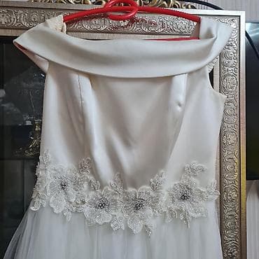 Toy paltarları: Ağ rəngdə zərif gəlin/nişan libası. - Üst hissə atlas parça — 5