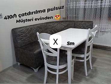 stol ev ucun: Mətbəx künc dəsti - Komlekt: L formalı künc divanı, 1 yemək masası, 4 — 1