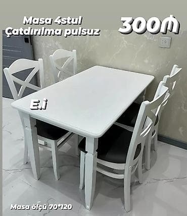 ağ masa: Mətbəx üçün, Açılmayan, Dördbucaq masa, 4 stul — 1