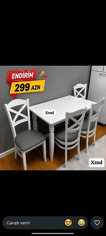 miz stol: Mətbəx üçün, Yeni, Açılmayan, Dördbucaq masa, 4 stul — 1