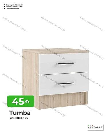 pilleken alti skaf: Tumba – 40×50×40 sm - İki çekmecəli kompakt model - Korpus: açıq ağac — 1