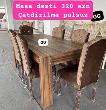 Mətbəx üçün, Açılmayan, Dördbucaq masa, 6 stul lalafo.az -da Mətbəx üçün, Açılmayan, Dördbucaq masa, 6 stul