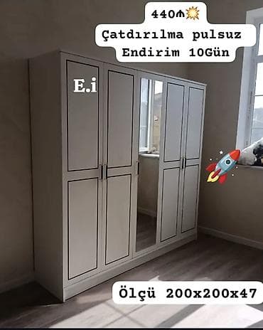 Mebel: Yeni, 4 qapılı, Güzgülü, Ağ, Açılan, Düz dolab — 1