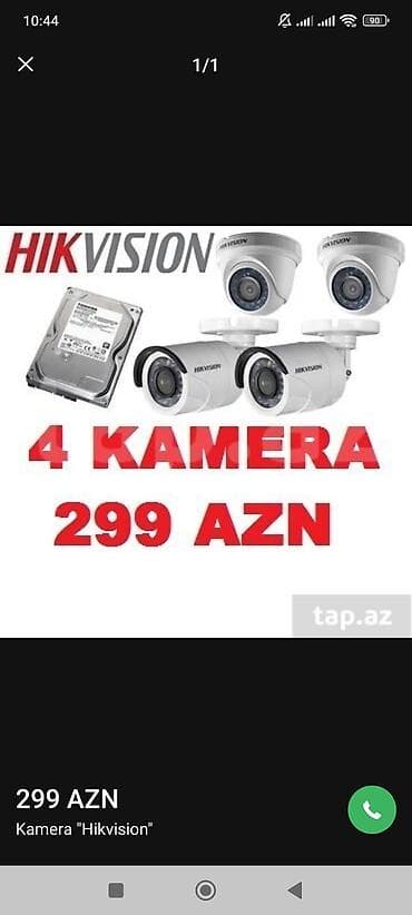 ev kamera: Hikvision videomüşahidə paketi – 4 kamera Şəkildə göstərilən qiymət — 1