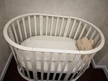 ucuz manej: Для девочки и мальчика, Б/у, Овальная, Колыбель, С бортиками, С матрасом, С механизмом качания — 3