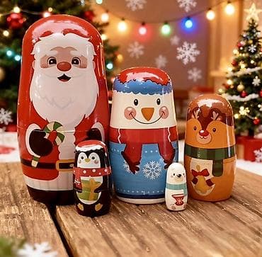 Yeni il temalı matryoşka fiqurları dəsti - Dəst: 5 ədəd bir-birinin