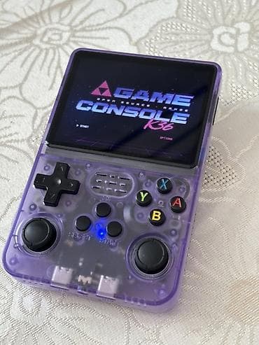 playstation ekranı: R36S portativ retro oyun konsolu – bənövşəyi şəffaf korpuslu, 3.5" — 1