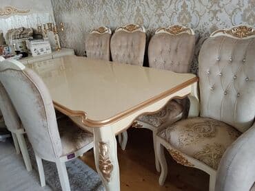 kafel qiymetleri 2022: Qonaq otağı üçün, İşlənmiş, Açılmayan, Oval masa, 6 stul — 4