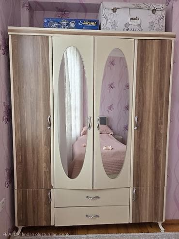 2 ci el skaflar: 4 qapılı, Güzgülü, Qəhvəyi, Digər material, Açılan, Düz dolab — 1