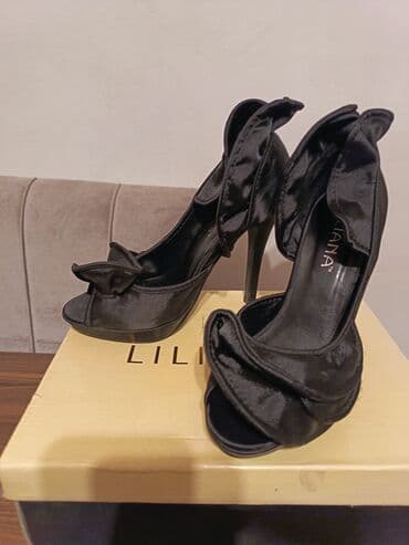 женские туфли с открытым носком: Qara zərif qadın tufliləri 38 razmer - Model: Açıq burunlu, yüksək — 1