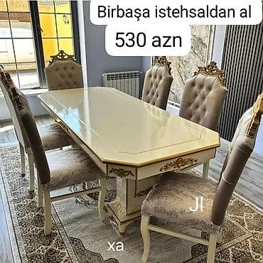 Klassik üslubda 6 nəfərlik yemək dəsti - Dəst: 1 stol + 6 stul -