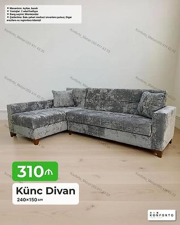 Künc divan – 240×150 sm - Mexanizm: açılan, bazalı (yataq funksiyası — 1