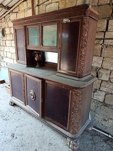 antika şamdanlar: Antik vitrin-bufet şkaf - Material: tam ağac konstruksiya, üzərində — 6