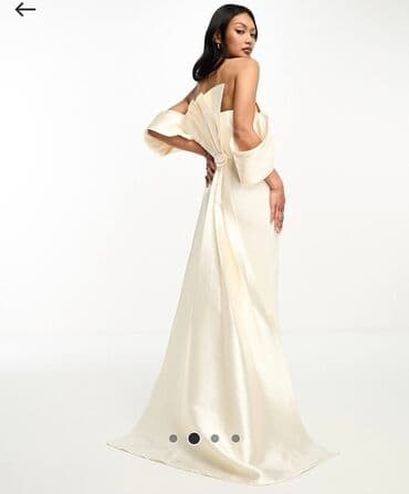 zara xs: Şampan rəngində, zərif atlas/parıldayan satendən uzun ziyafət/gelinlik — 4