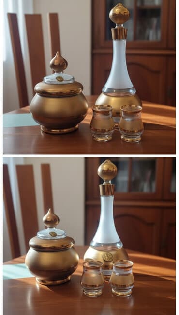 zerif cayi: Bohemia Glass dəst - Tərkibi: 1 ədəd konfet qabı, 1 ədəd qrafın və 2 — 1