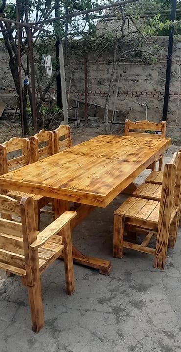Mebel: Taxta stollar - Tərkibi: 1 böyük düzbucaqlı masa + 8 ədəd stul - — 1