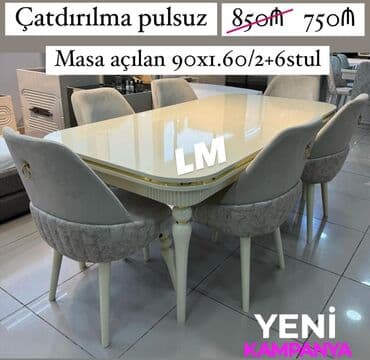 стулья барные: Qonaq otağı üçün, Yeni, Açılan, Dördbucaq masa, 6 stul — 1
