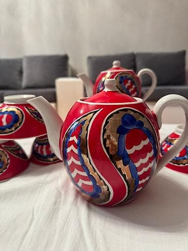 piyalə: Çay dəsti, rəng - Qırmızı, Farfor — 4