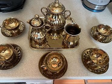 cay: Çay dəsti, rəng - Qızılı, Metal, 6 nəfərlik — 3