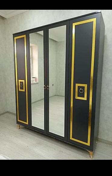 Yeni, 4 qapılı, Güzgülü, Qara, Digər material, Açılan, Düz dolab